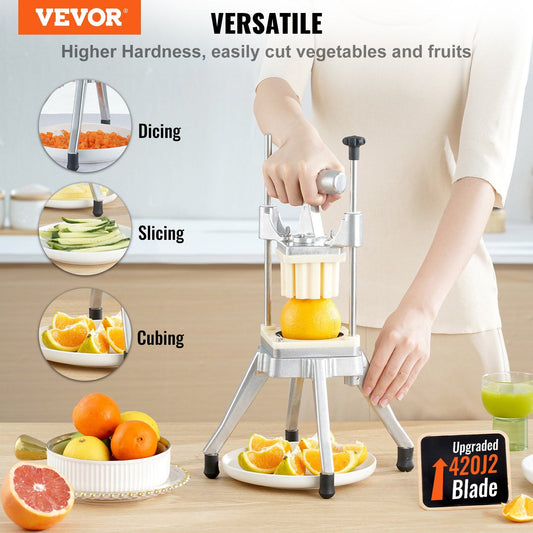 Commercial Vegetable Fruit Chopper, Stainless Steel French Fry Cutter with 4 Blades 1/4" 3/8" 1/2", 6-wedge V952-GGSSDQTJJB412RXV9V0