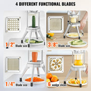 Commercial Vegetable Fruit Chopper, Stainless Steel French Fry Cutter with 4 Blades 1/4" 3/8" 1/2", 6-wedge V952-GGSSDQTJJB412RXV9V0