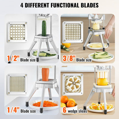Commercial Vegetable Fruit Chopper, Stainless Steel French Fry Cutter with 4 Blades 1/4" 3/8" 1/2", 6-wedge V952-GGSSDQTJJB412RXV9V0