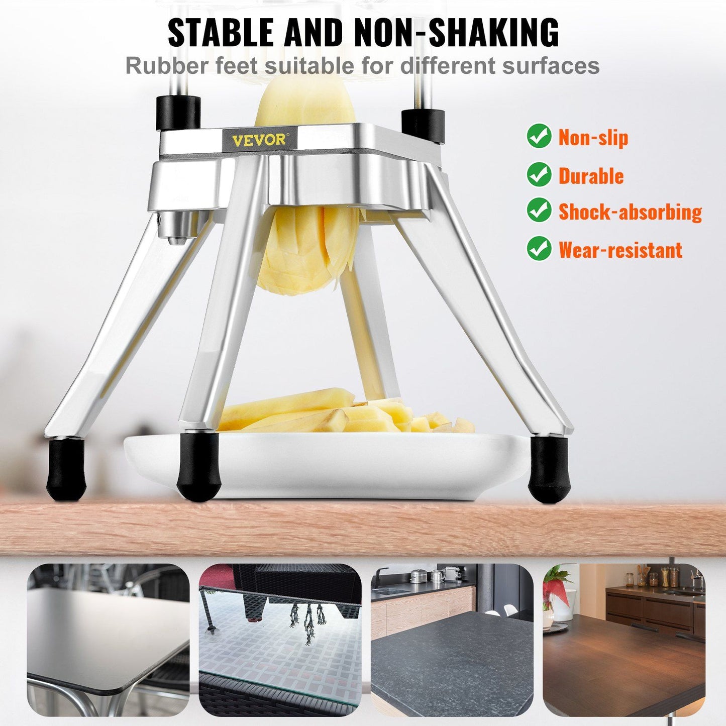Commercial Vegetable Fruit Chopper, Stainless Steel French Fry Cutter with 4 Blades 1/4" 3/8" 1/2", 6-wedge V952-GGSSDQTJJB412RXV9V0