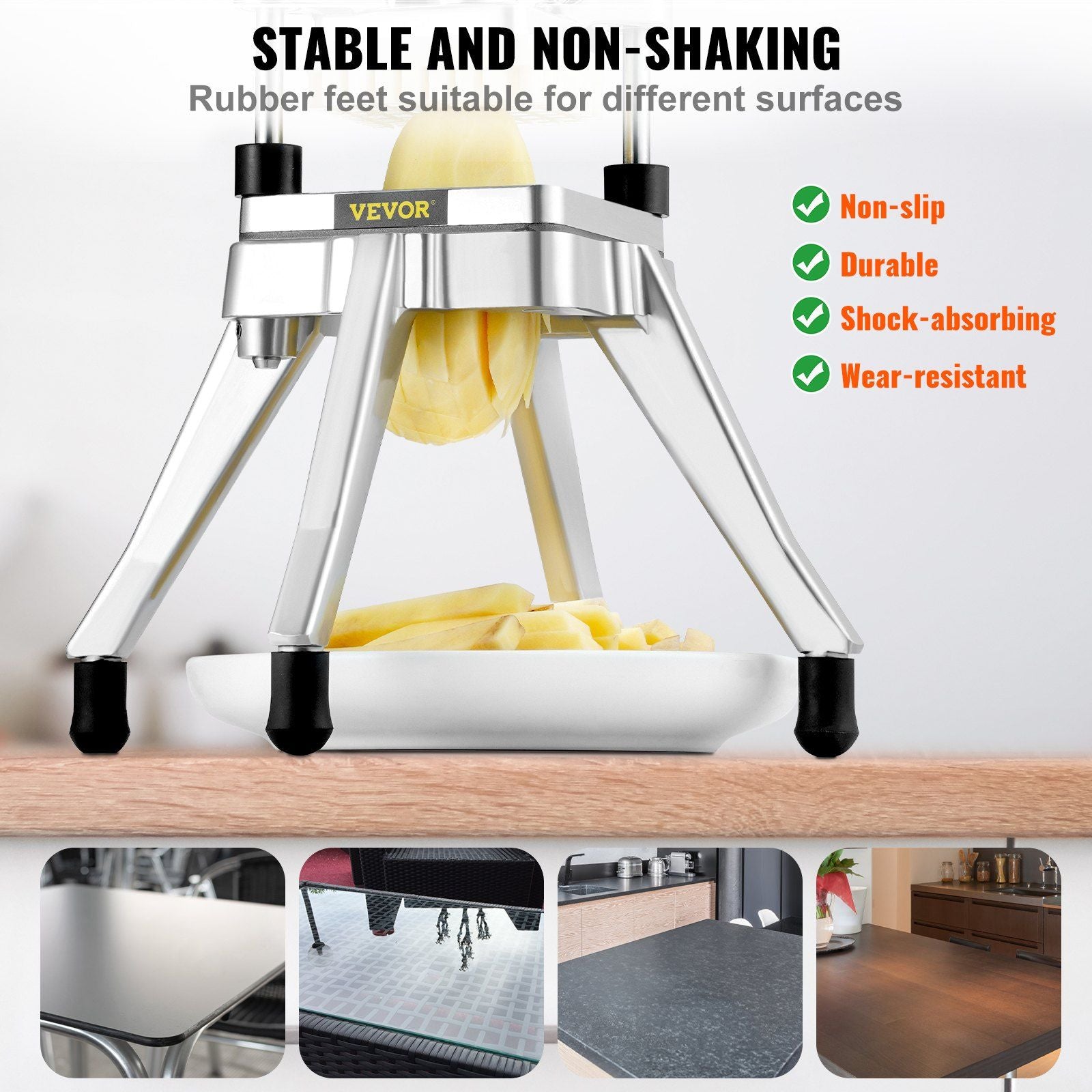 Commercial Vegetable Fruit Chopper, Stainless Steel French Fry Cutter with 4 Blades 1/4" 3/8" 1/2", 6-wedge V952-GGSSDQTJJB412RXV9V0