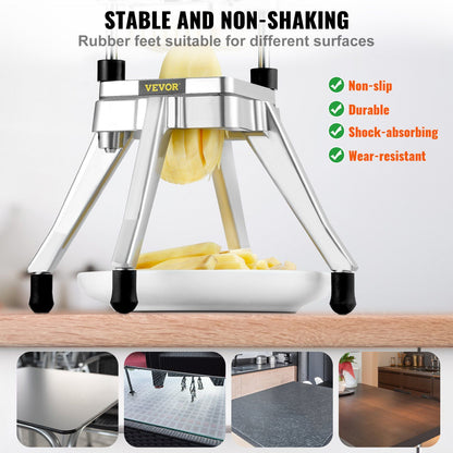 Commercial Vegetable Fruit Chopper, Stainless Steel French Fry Cutter with 4 Blades 1/4" 3/8" 1/2", 6-wedge V952-GGSSDQTJJB412RXV9V0