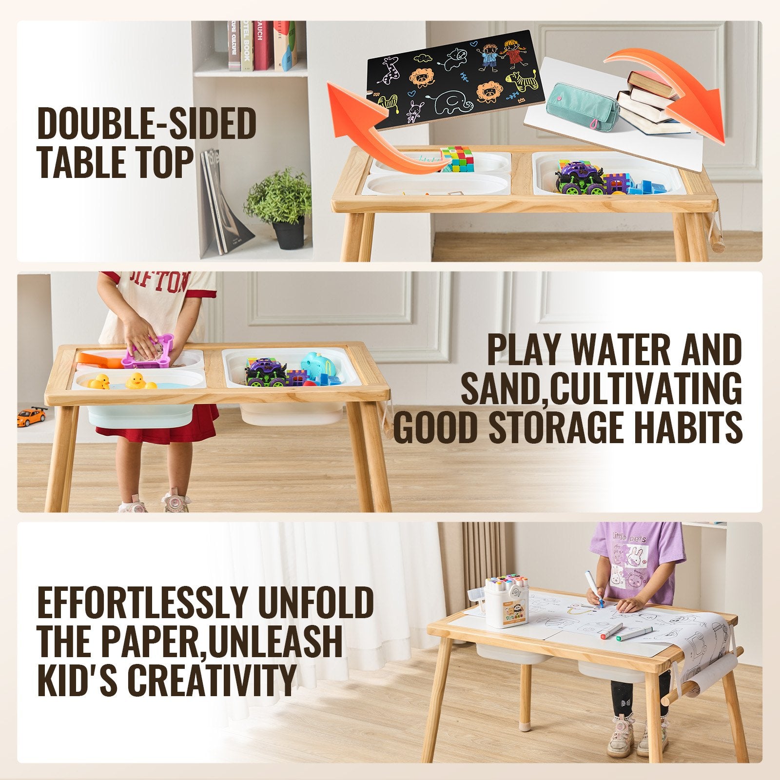 Kids Sensory Table Sand Water Play Table with 1 Paper Roll 3 Storage Bins V952-GGZDJZBK2129VB7WFV0