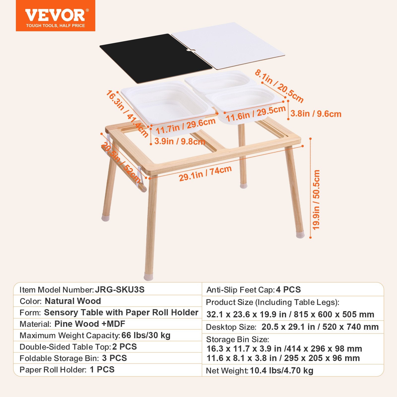 Kids Sensory Table Sand Water Play Table with 1 Paper Roll 3 Storage Bins V952-GGZDJZBK2129VB7WFV0