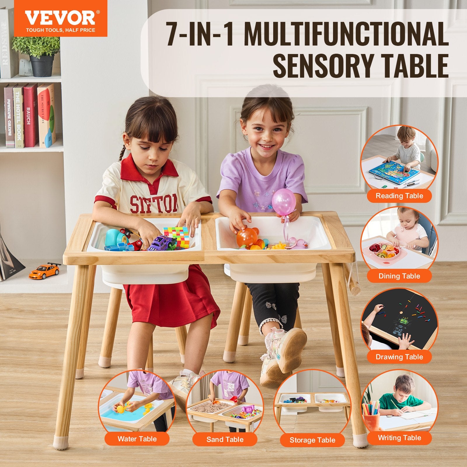 Kids Sensory Table & Chair Set Sand Water Play Table with 2 Storage Bins V952-GGZZDZHK2129ZA1KCV0