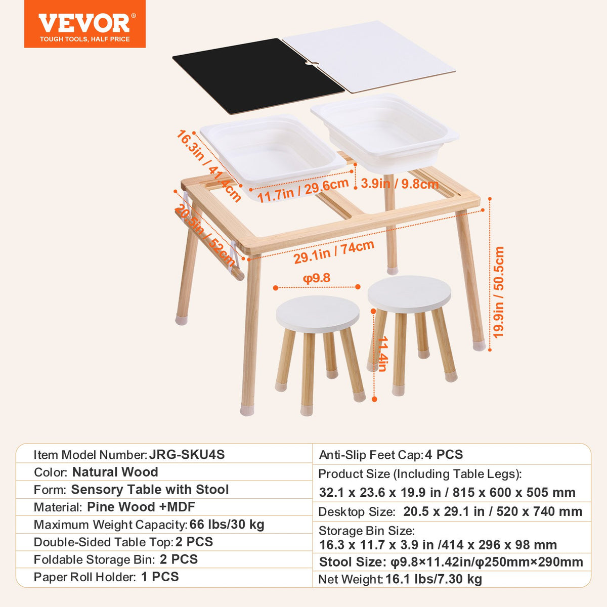 Kids Sensory Table & Chair Set Sand Water Play Table with 2 Storage Bins V952-GGZZDZHK2129ZA1KCV0