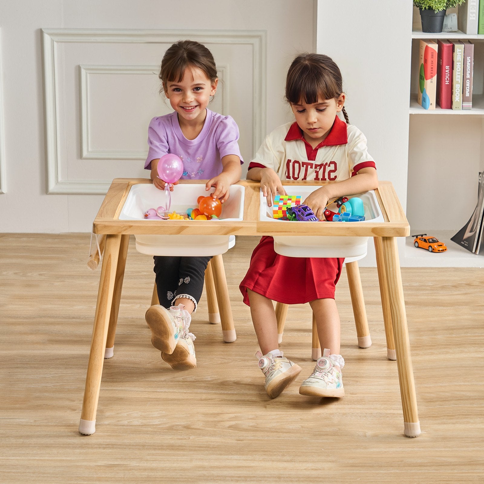 Kids Sensory Table & Chair Set Sand Water Play Table with 2 Storage Bins V952-GGZZDZHK2129ZA1KCV0