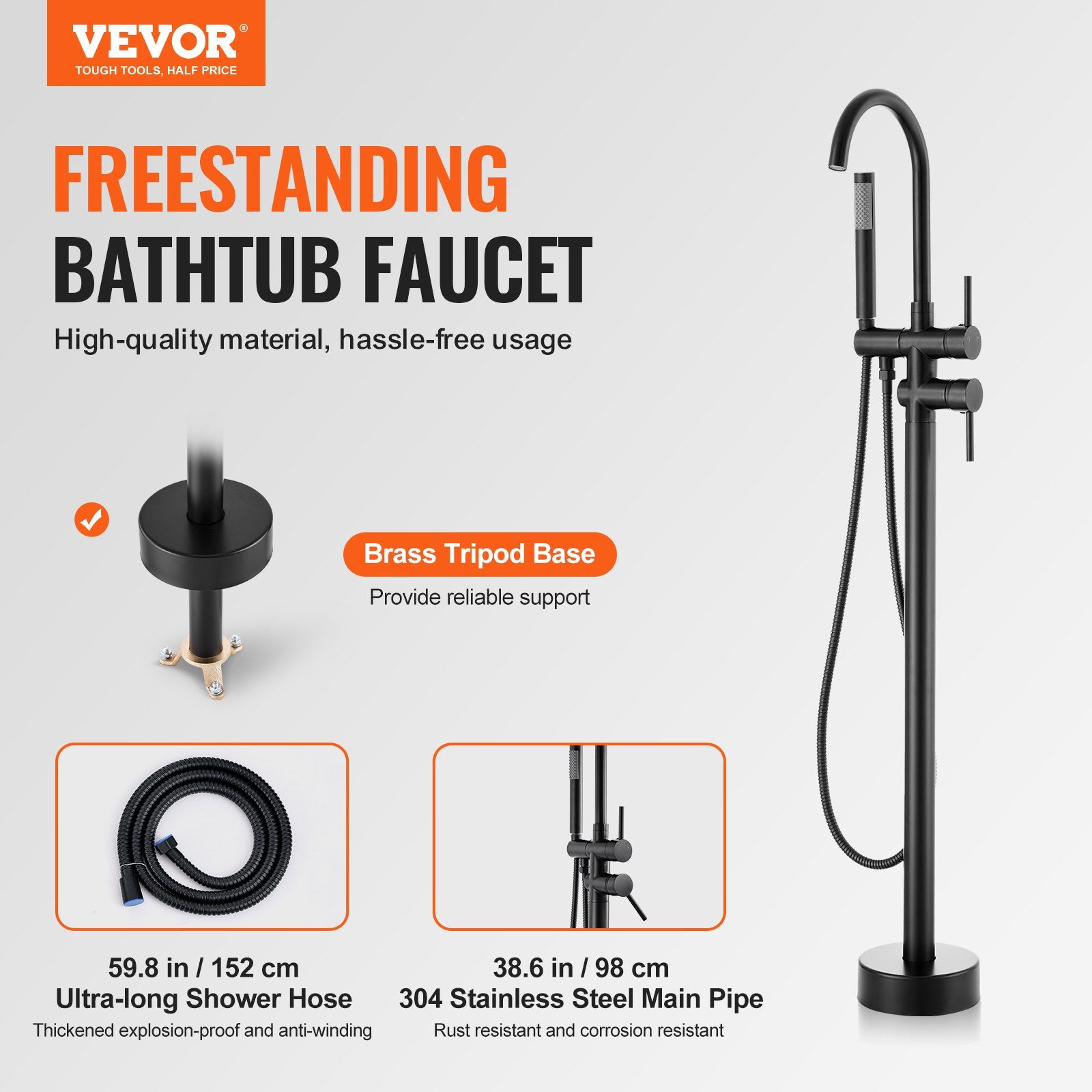 Freestanding Bathtub Faucet, Floor Mount, Freestanding Tub Filler, Shower Mixer Taps, Two Water Modes, 360 V952-GHKSLTSYXYGH0IJXEV0