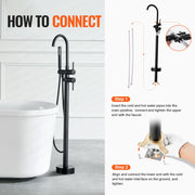 Freestanding Bathtub Faucet, Floor Mount, Freestanding Tub Filler, Shower Mixer Taps, Two Water Modes, 360 V952-GHKSLTSYXYGH0IJXEV0