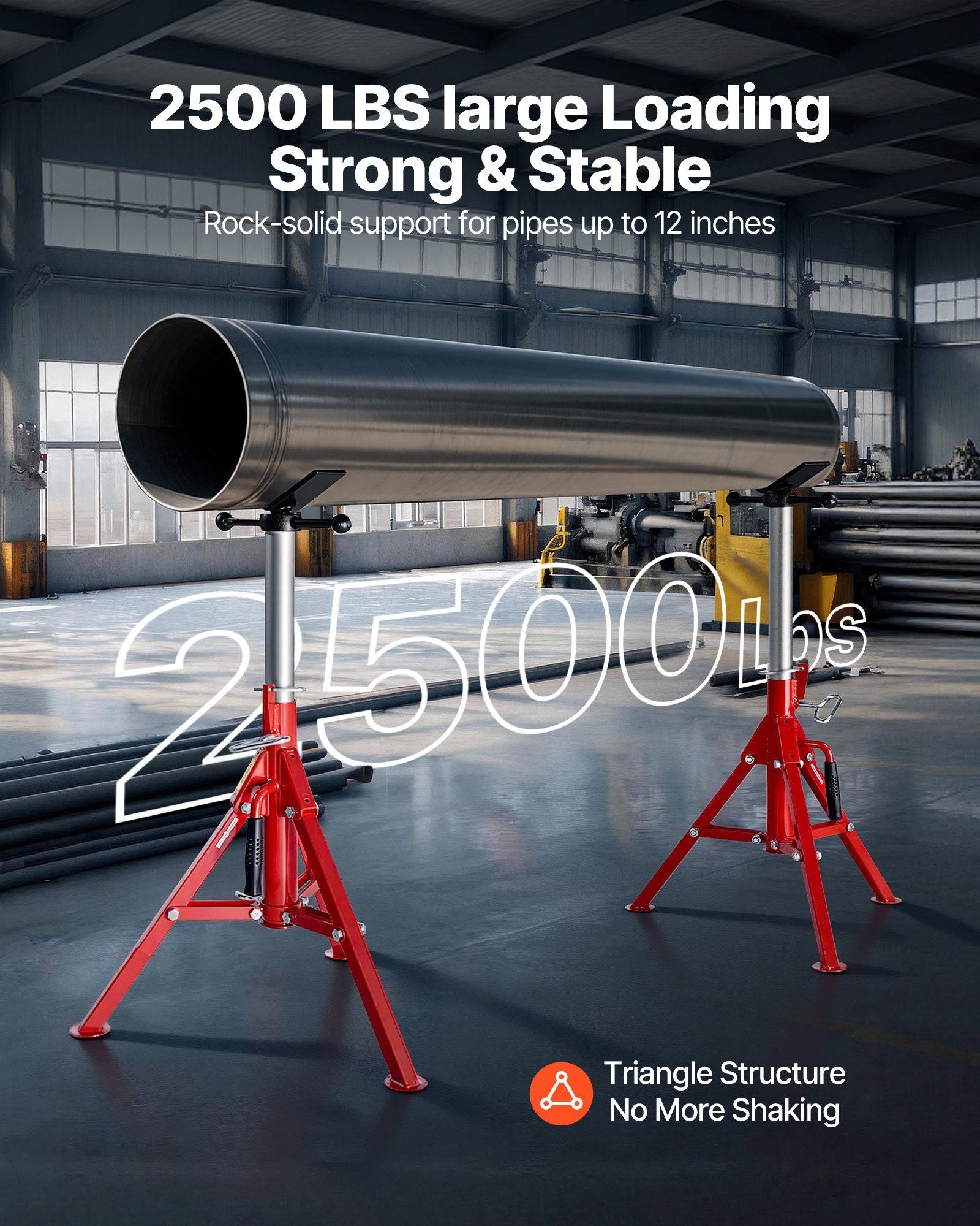V Head Pipe Stand 0.32 - 30.48 cm Capacity, Adjustable Height 610mm-1067mm, Pipe Jack Stands 1134kg Load V952-GJ1107BGJ-VX00001V0