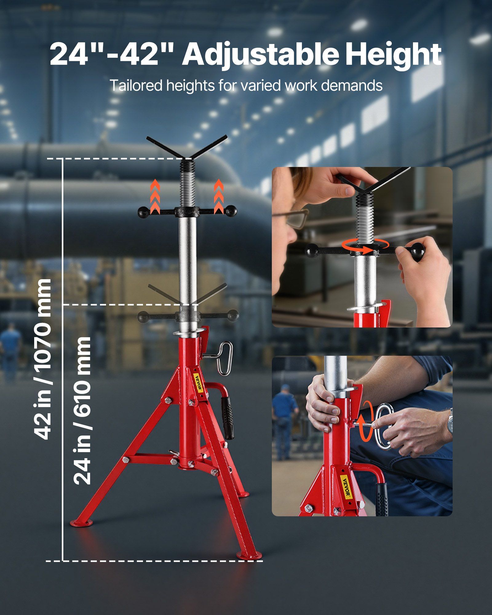 V Head Pipe Stand 0.32 - 30.48 cm Capacity, Adjustable Height 610mm-1067mm, Pipe Jack Stands 1134kg Load V952-GJ1107BGJ-VX00001V0