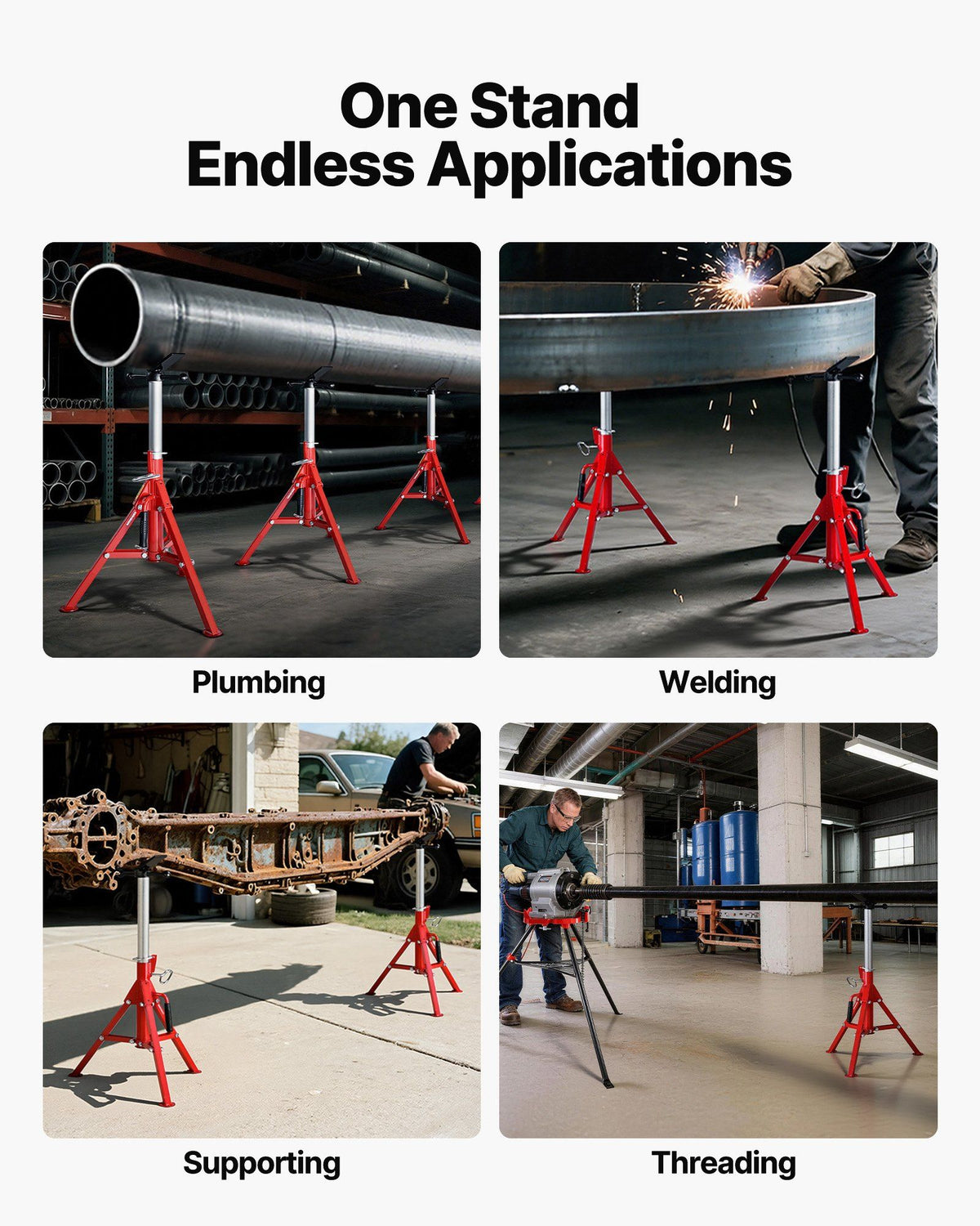 V Head Pipe Stand 0.32 - 30.48 cm Capacity, Adjustable Height 610mm-1067mm, Pipe Jack Stands 1134kg Load V952-GJ1107BGJ-VX00001V0