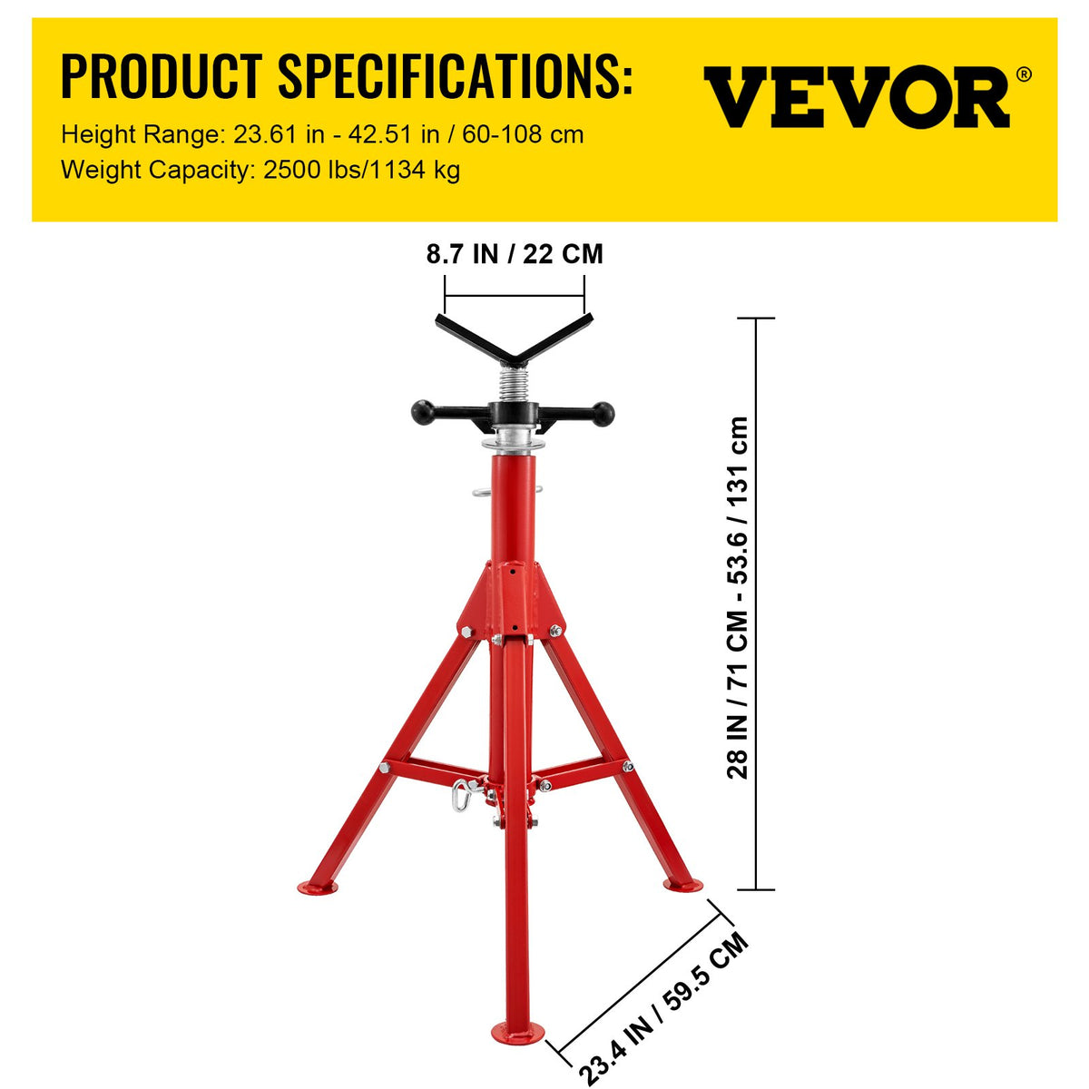 Pipe Jack Stand V-Head Foldable Legs 2500LB Max. Height 52" V952-GJ1107SGJ-VX00001V0