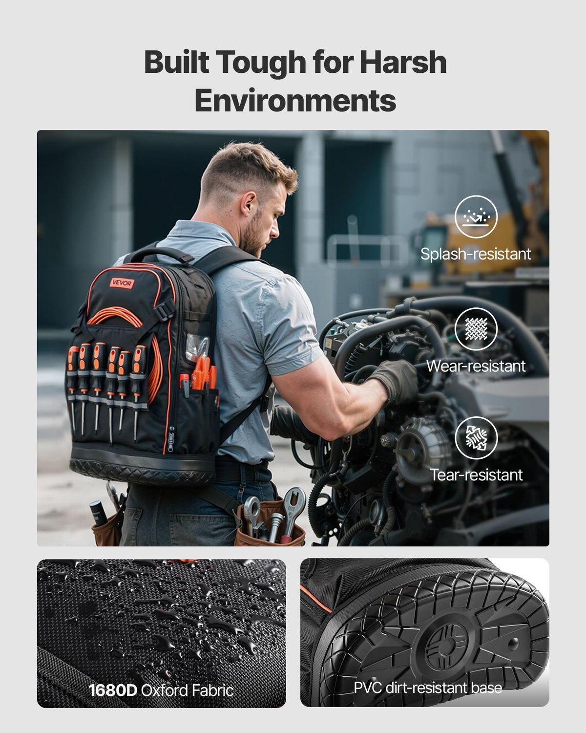 Tool Backpack, 65 Pockets, Heavy-duty Tools Storage Organizer Work Bags with Laptop Compartment & Molded V952-GJBB1416INCH5R4Z0001V0