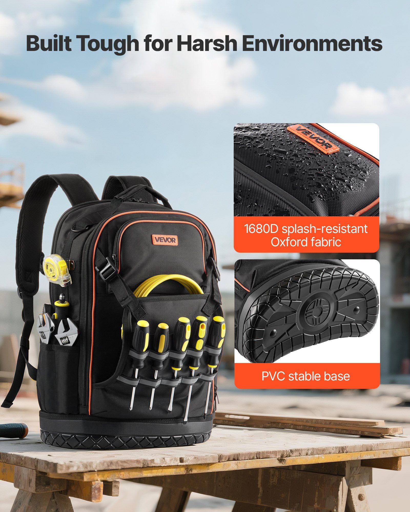 Tool Backpack with Tools, 65 Pockets, Heavy-duty Tools Storage Organizer Bags with Laptop Compartment & V952-GJBB1416INCHDUXTA001V0