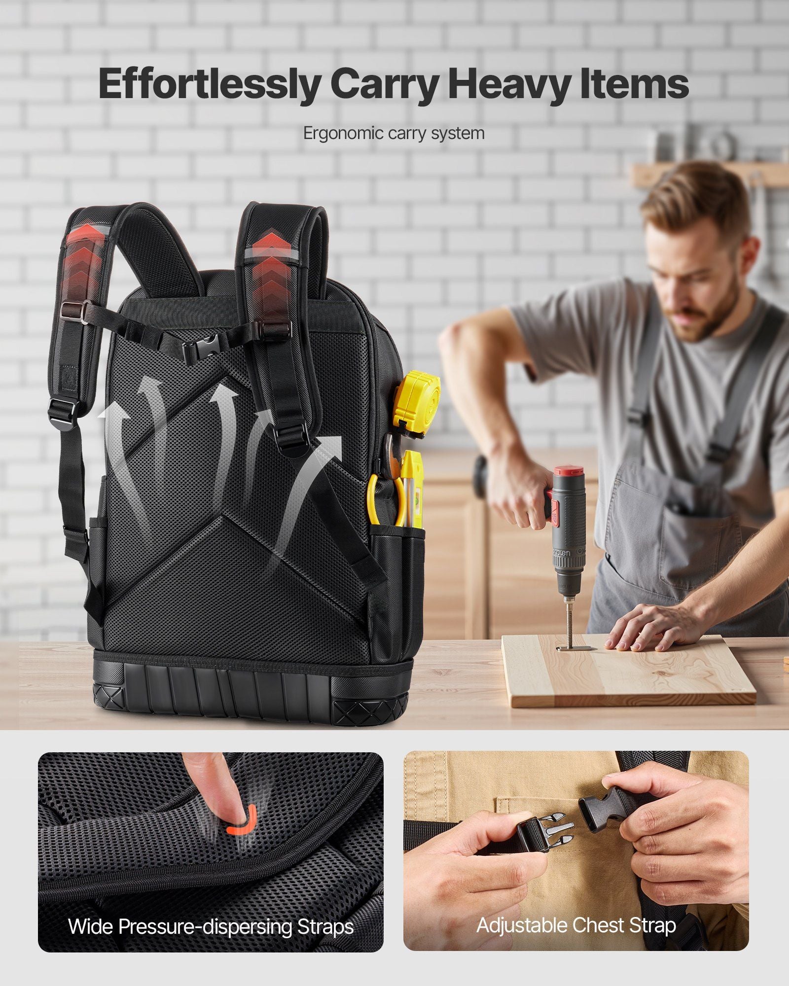 Tool Backpack with Tools, 65 Pockets, Heavy-duty Tools Storage Organizer Bags with Laptop Compartment & V952-GJBB1416INCHDUXTA001V0