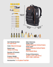 Tool Backpack with Tools, 65 Pockets, Heavy-duty Tools Storage Organizer Bags with Laptop Compartment & V952-GJBB1416INCHDUXTA001V0