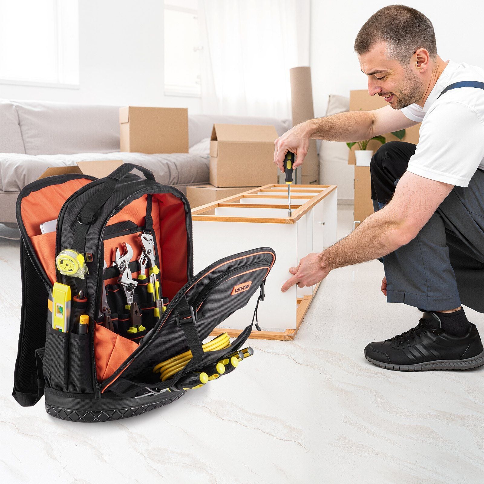 Tool Backpack with Tools, 65 Pockets, Heavy-duty Tools Storage Organizer Bags with Laptop Compartment & V952-GJBB1416INCHDUXTA001V0