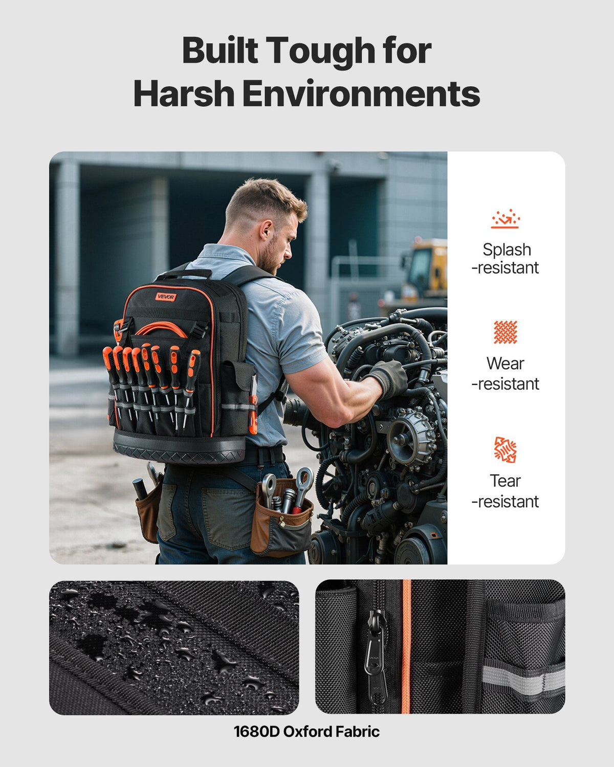 Tool Backpack, 64 Pockets, Heavy-duty Tools Storage Organizer Work Bags with Laptop Compartment & Molded V952-GJBB1416INCHEILMT001V0