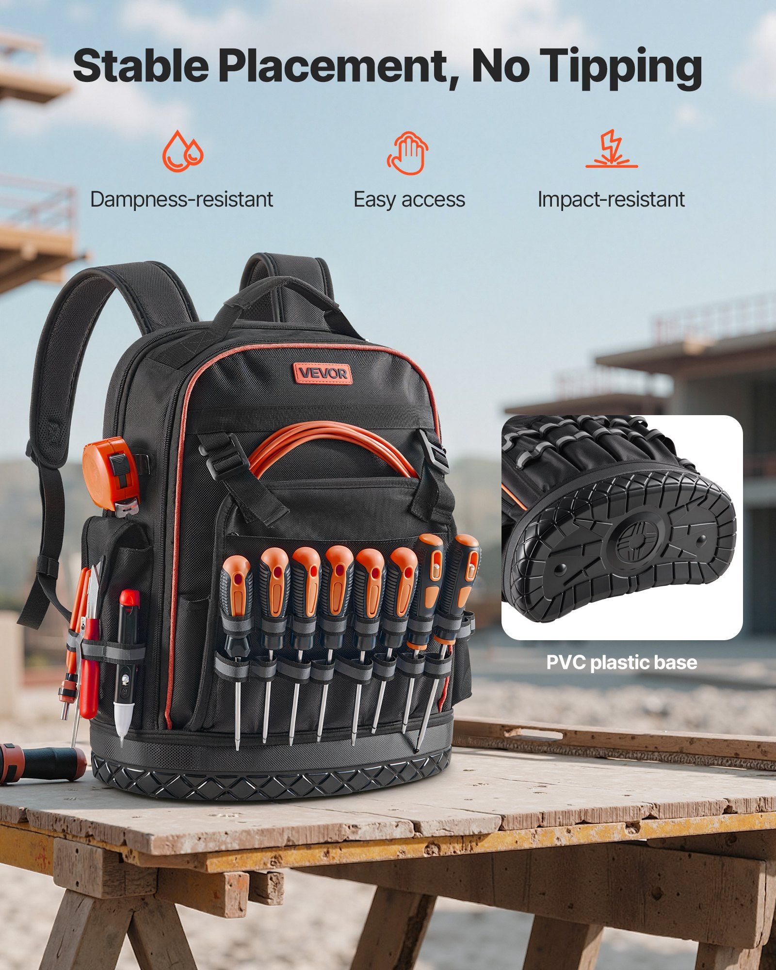 Tool Backpack, 64 Pockets, Heavy-duty Tools Storage Organizer Work Bags with Laptop Compartment & Molded V952-GJBB1416INCHEILMT001V0