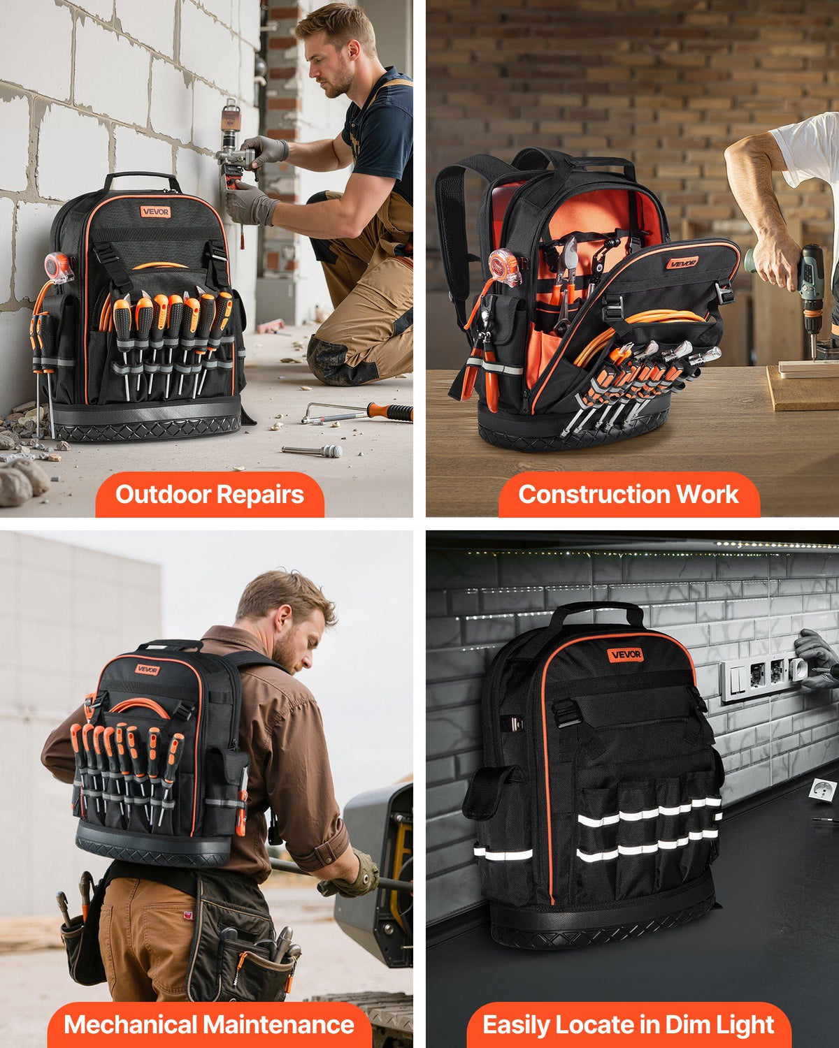 Tool Backpack, 64 Pockets, Heavy-duty Tools Storage Organizer Work Bags with Laptop Compartment & Molded V952-GJBB1416INCHEILMT001V0