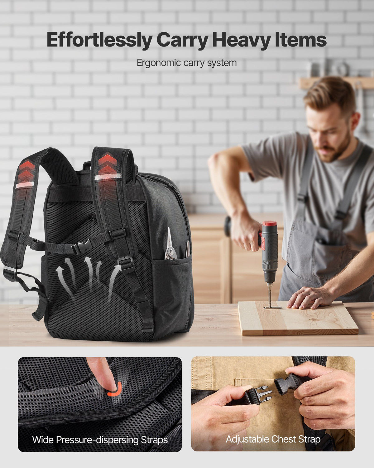 Tool Backpack, 49 Pockets, Heavy-duty Tools Storage Organizer Work Bags with Laptop Compartment & Reinforced V952-GJBBBD1012INXI8UM001V0