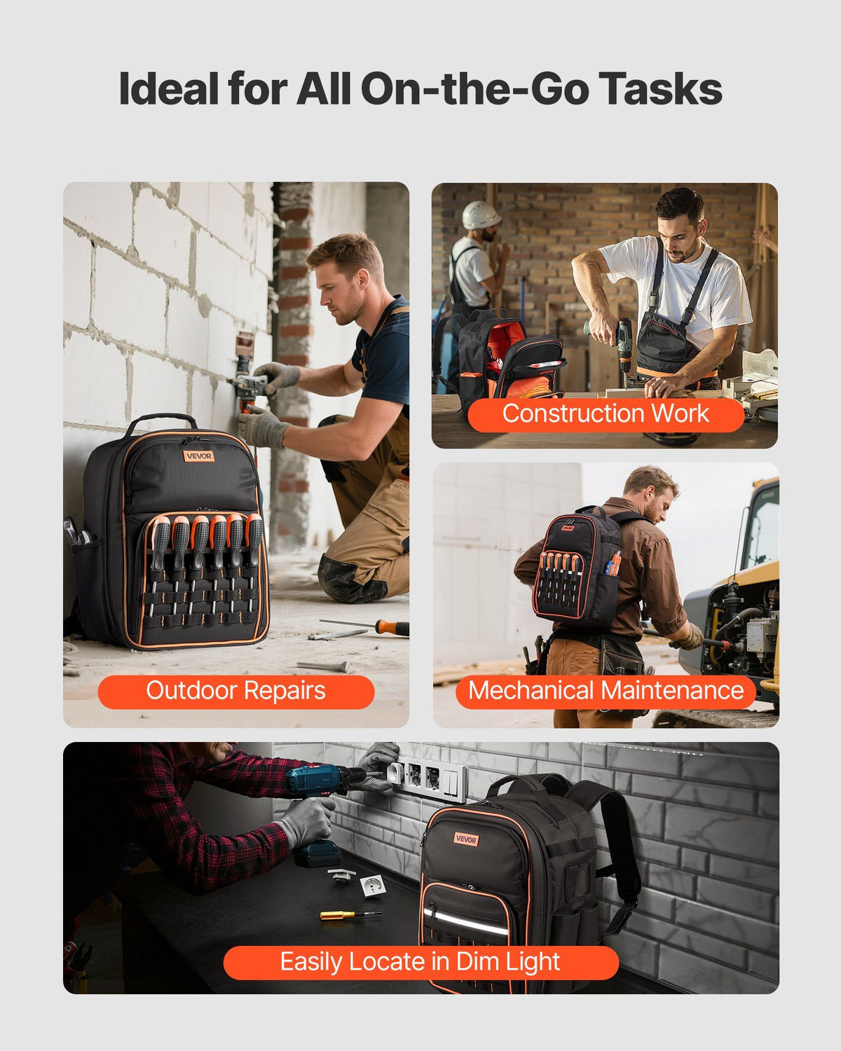 Tool Backpack, 49 Pockets, Heavy-duty Tools Storage Organizer Work Bags with Laptop Compartment & Reinforced V952-GJBBBD1012INXI8UM001V0