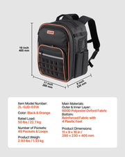 Tool Backpack, 49 Pockets, Heavy-duty Tools Storage Organizer Work Bags with Laptop Compartment & Reinforced V952-GJBBBD1012INXI8UM001V0