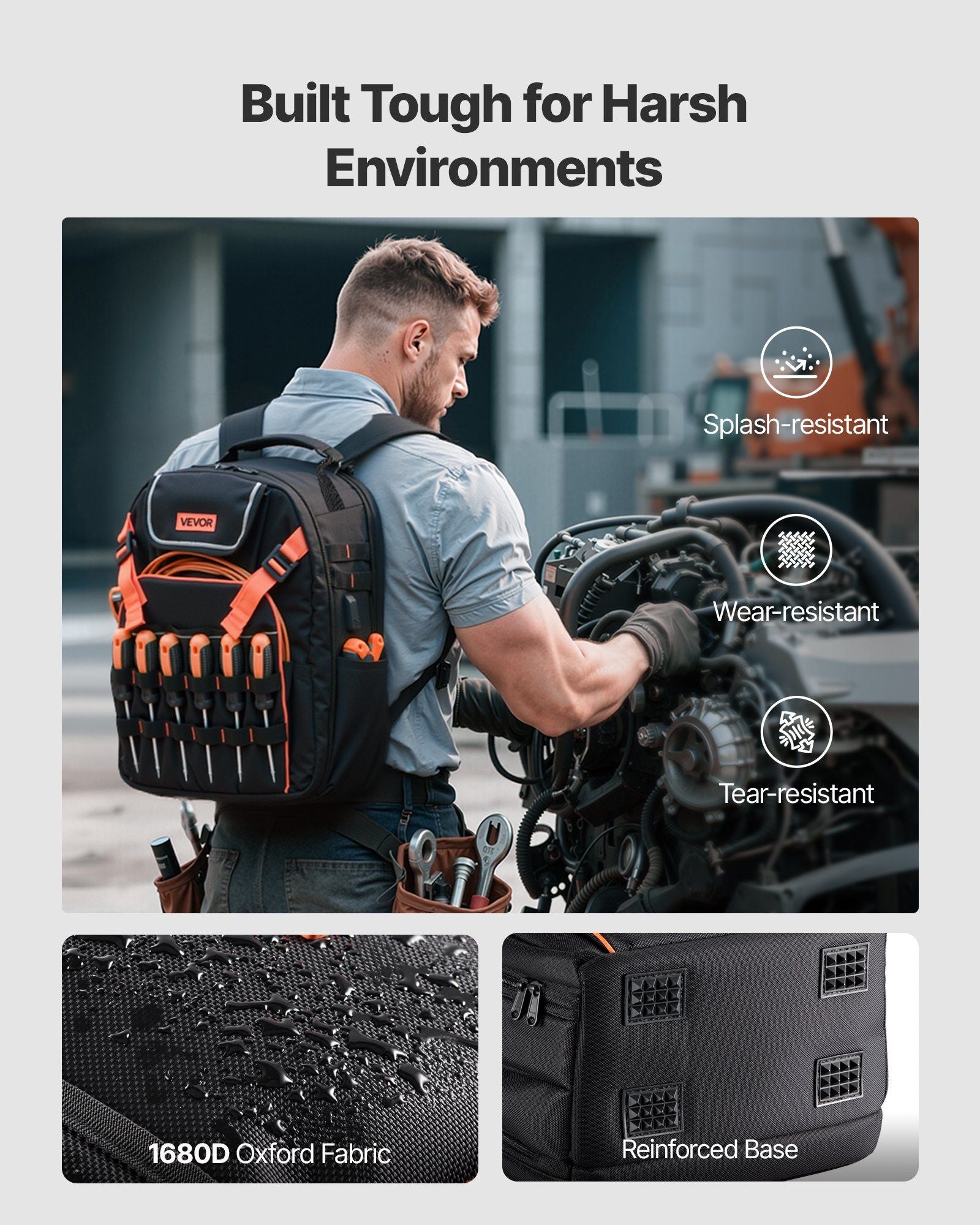 Tool Backpack, 45 Pockets, Heavy-duty Tools Storage Organizer Work Bags with Laptop Compartment & Reinforced V952-GJBBBD1214IN0W07J001V0