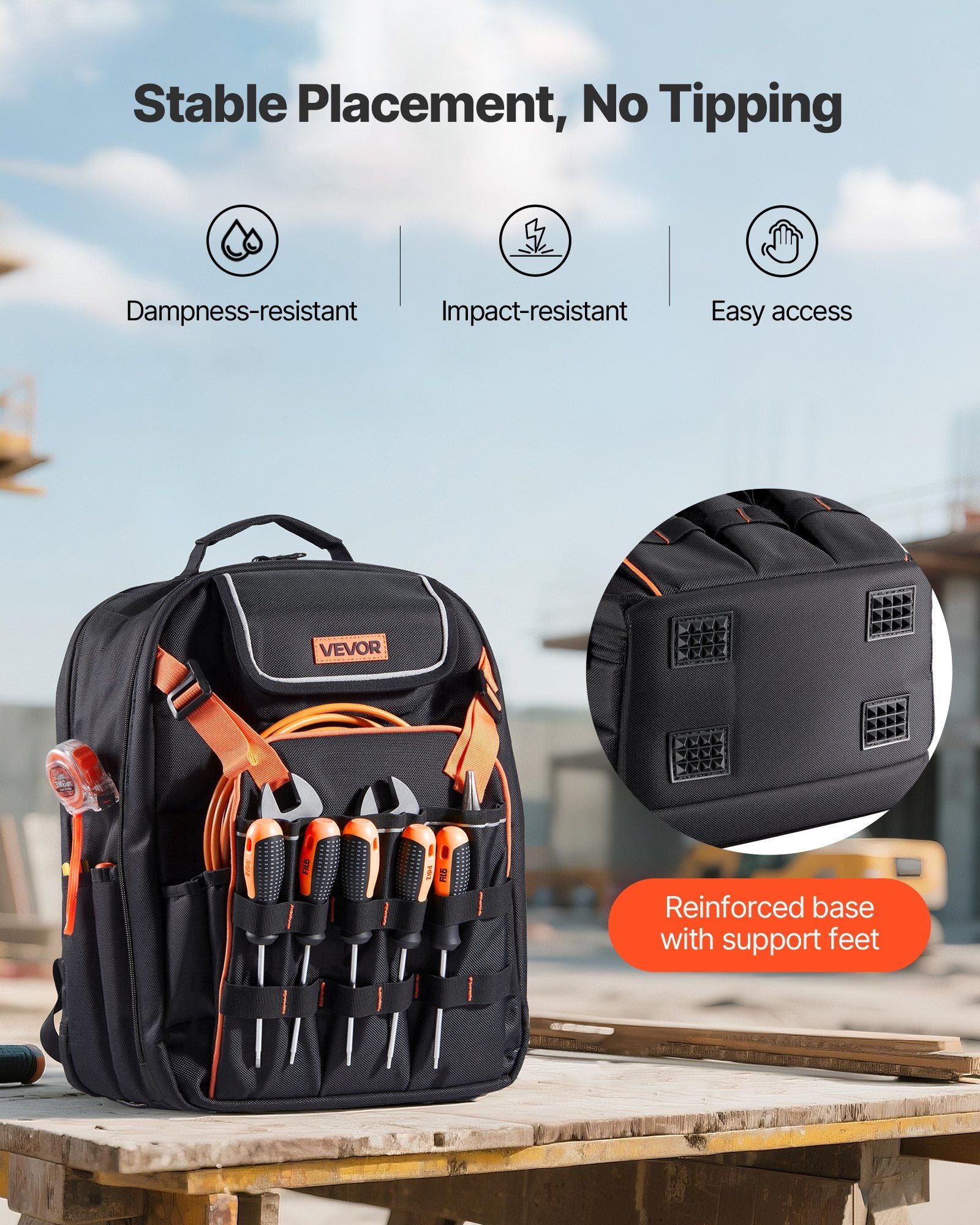 Tool Backpack, 45 Pockets, Heavy-duty Tools Storage Organizer Work Bags with Laptop Compartment & Reinforced V952-GJBBBD1214IN0W07J001V0