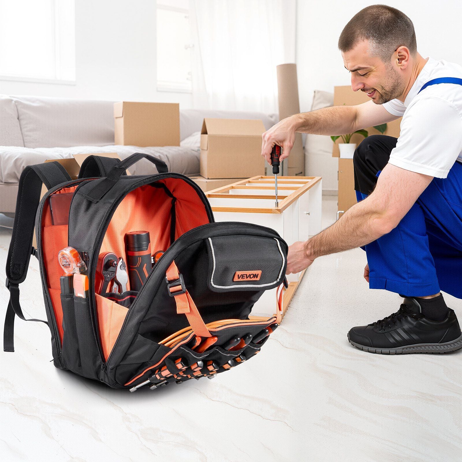 Tool Backpack, 45 Pockets, Heavy-duty Tools Storage Organizer Work Bags with Laptop Compartment & Reinforced V952-GJBBBD1214IN0W07J001V0