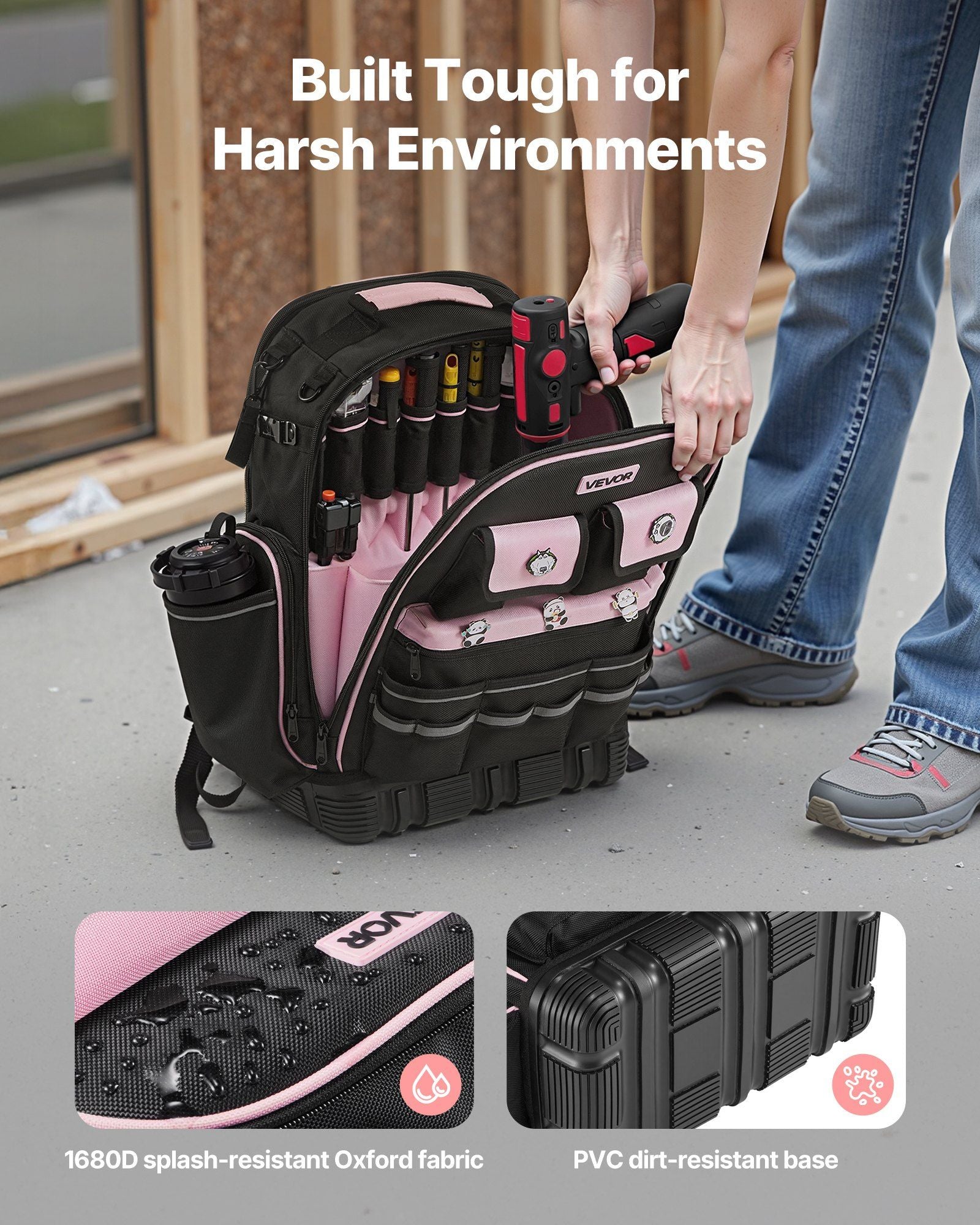 Tool Backpack, 56 Pockets, Heavy-duty Tools Storage Organizer Work Bags with Laptop Compartment & Molded V952-GJBBSLD1012I9UUIW001V0