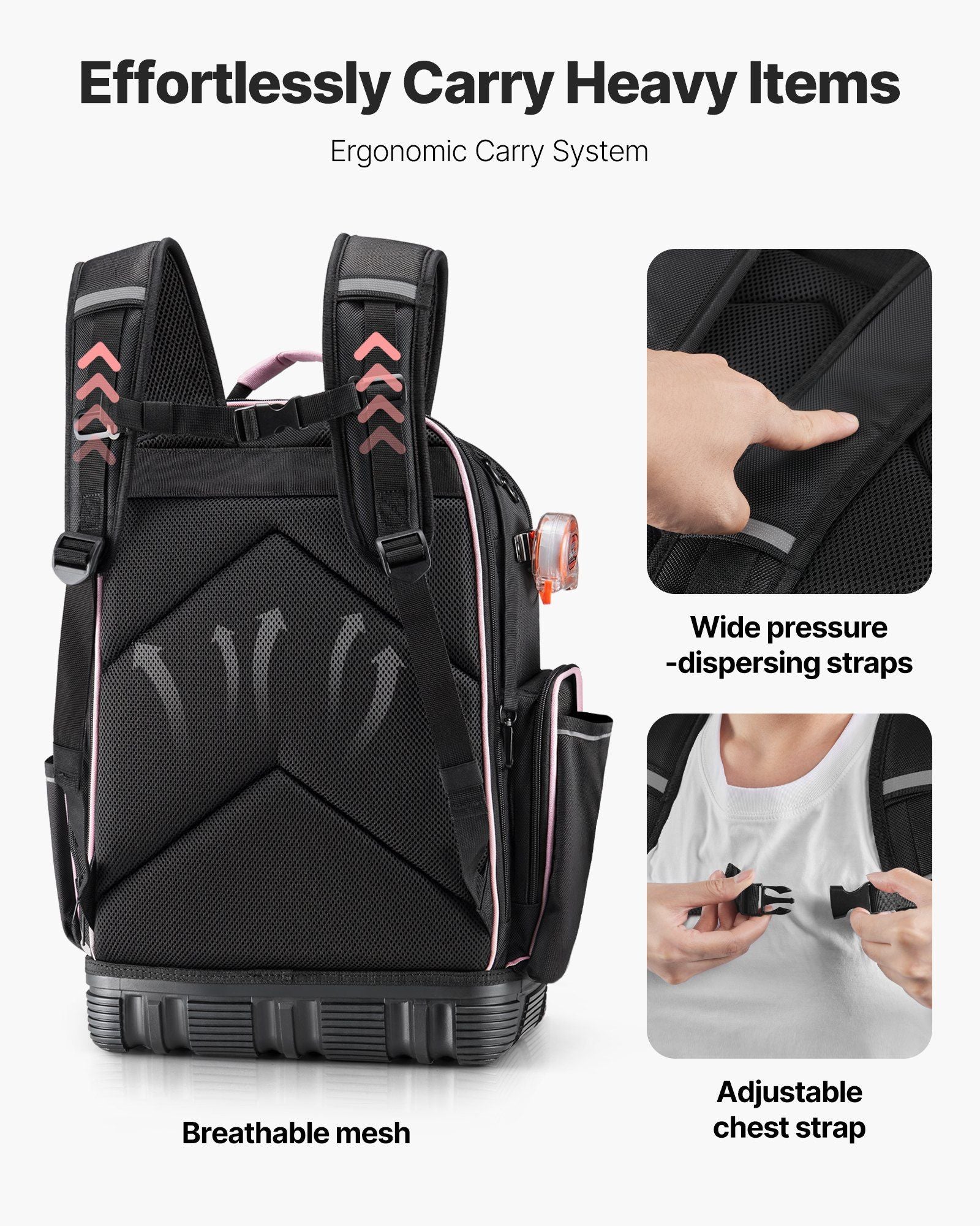 Tool Backpack, 56 Pockets, Heavy-duty Tools Storage Organizer Work Bags with Laptop Compartment & Molded V952-GJBBSLD1012I9UUIW001V0