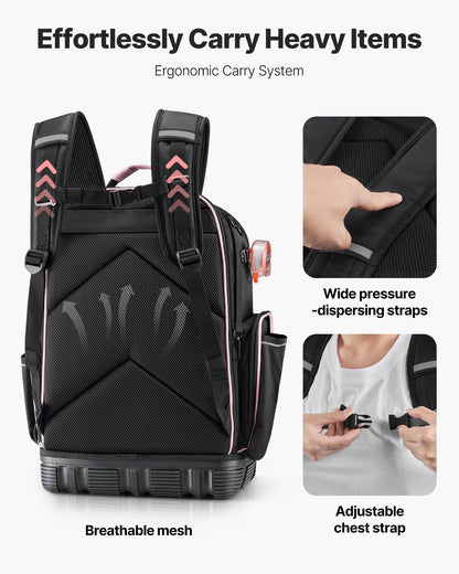 Tool Backpack, 56 Pockets, Heavy-duty Tools Storage Organizer Work Bags with Laptop Compartment & Molded V952-GJBBSLD1012I9UUIW001V0