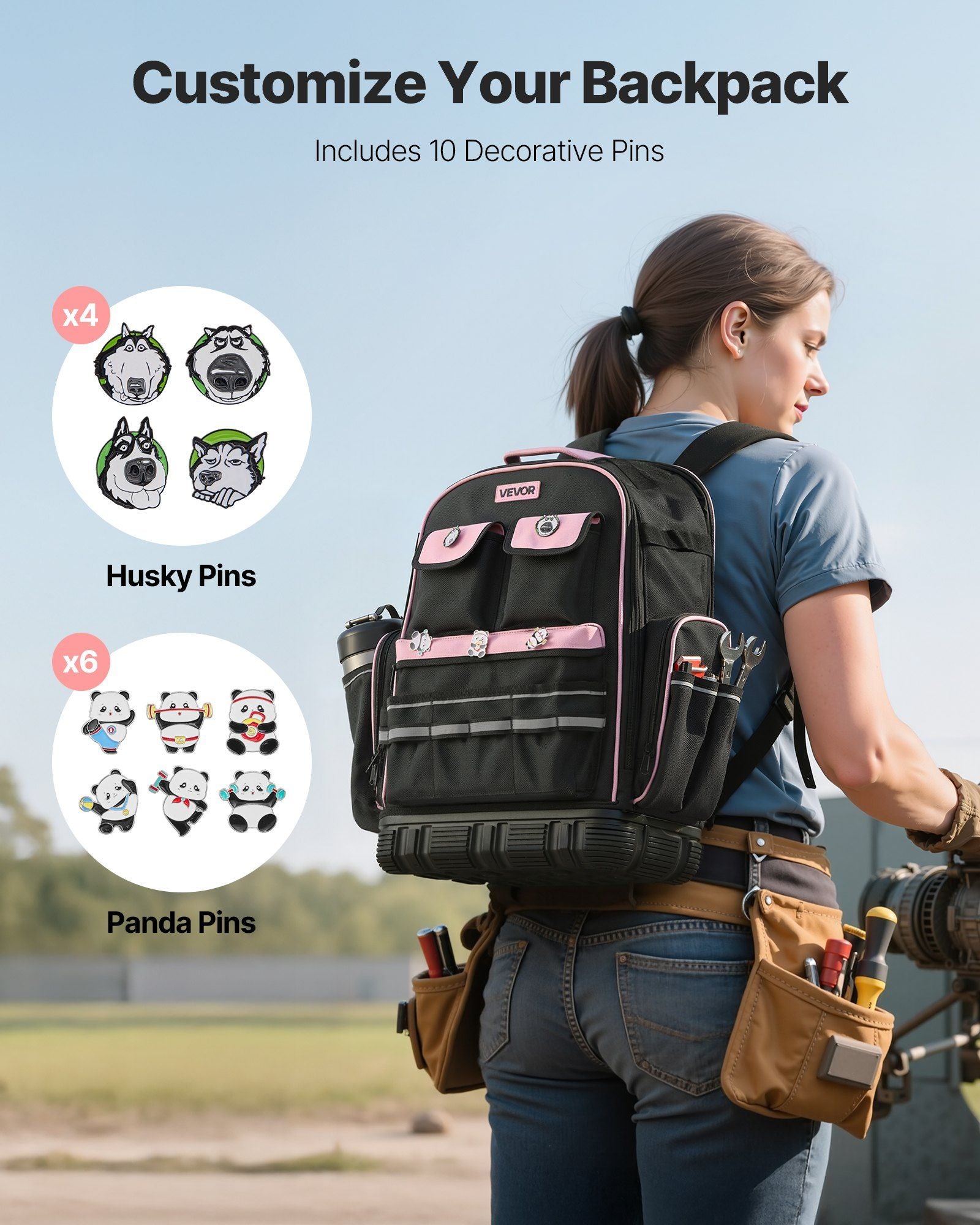 Tool Backpack, 56 Pockets, Heavy-duty Tools Storage Organizer Work Bags with Laptop Compartment & Molded V952-GJBBSLD1012I9UUIW001V0