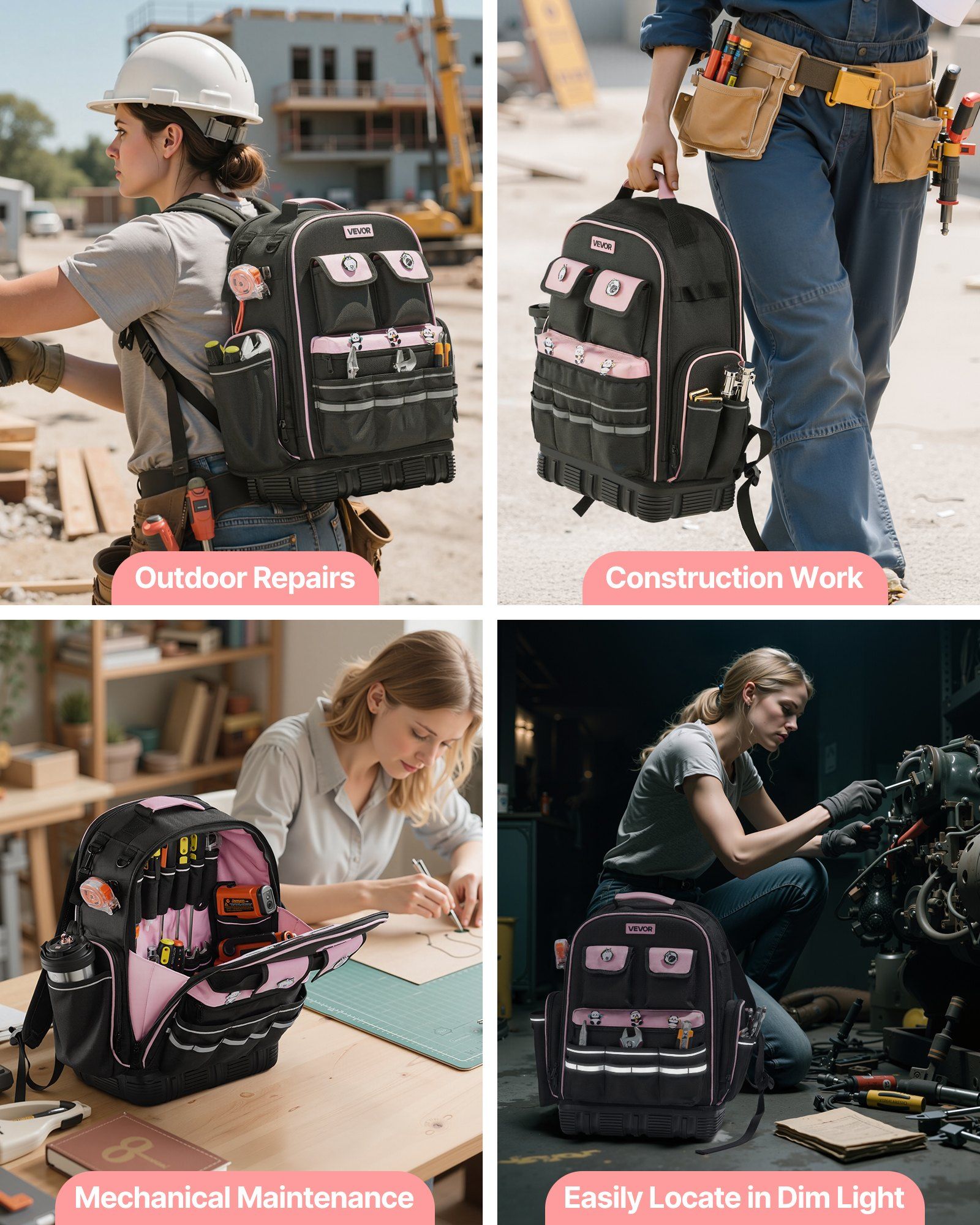 Tool Backpack, 56 Pockets, Heavy-duty Tools Storage Organizer Work Bags with Laptop Compartment & Molded V952-GJBBSLD1012I9UUIW001V0