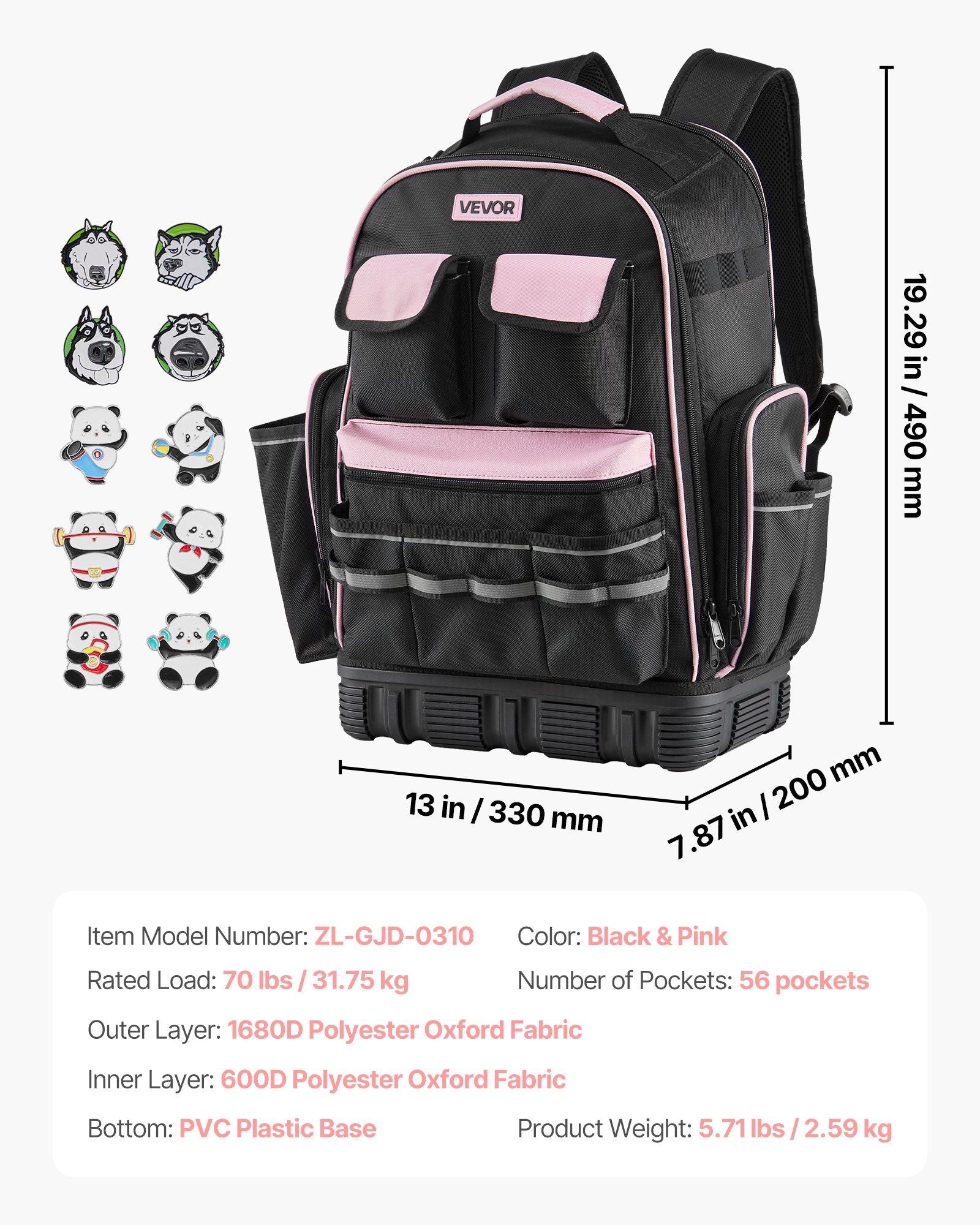 Tool Backpack, 56 Pockets, Heavy-duty Tools Storage Organizer Work Bags with Laptop Compartment & Molded V952-GJBBSLD1012I9UUIW001V0