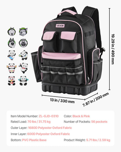 Tool Backpack, 56 Pockets, Heavy-duty Tools Storage Organizer Work Bags with Laptop Compartment & Molded V952-GJBBSLD1012I9UUIW001V0