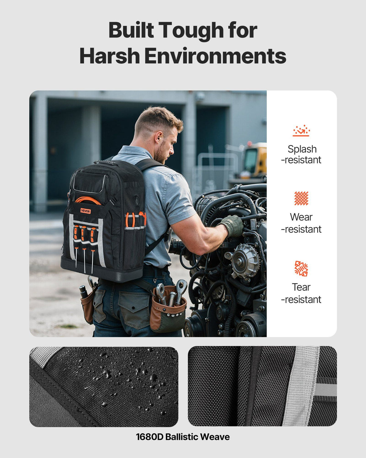 Tool Backpack, 56 Pockets, Heavy-duty Tools Storage Organizer Bags with Molded Base, Electrician Jobsite V952-GJBBSLD1214IOF1S8001V0