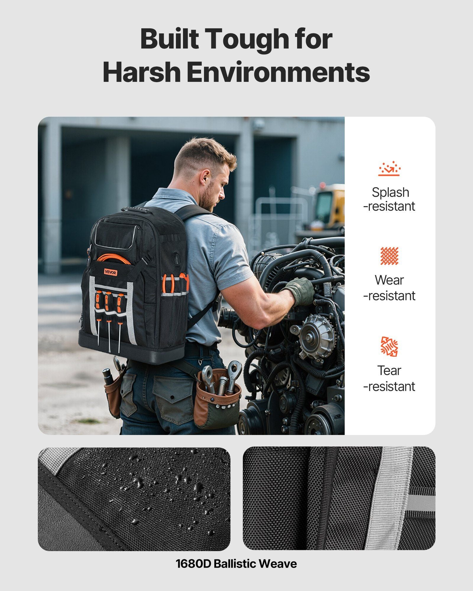 Tool Backpack, 56 Pockets, Heavy-duty Tools Storage Organizer Bags with Molded Base, Electrician Jobsite V952-GJBBSLD1214IOF1S8001V0