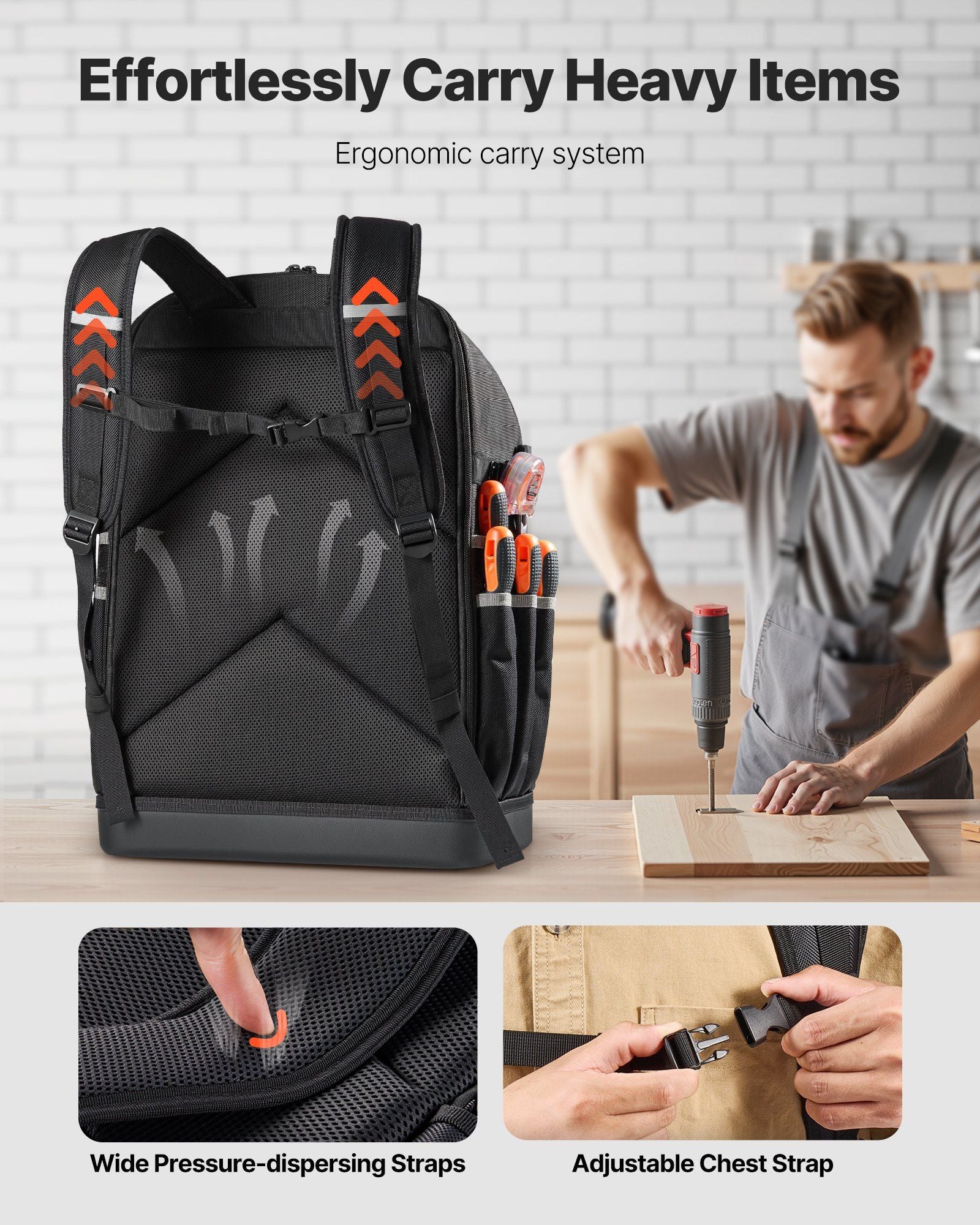 Tool Backpack, 56 Pockets, Heavy-duty Tools Storage Organizer Bags with Molded Base, Electrician Jobsite V952-GJBBSLD1214IOF1S8001V0