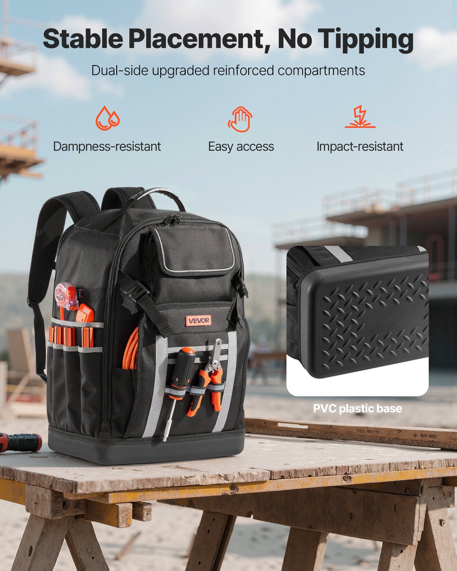 Tool Backpack, 56 Pockets, Heavy-duty Tools Storage Organizer Bags with Molded Base, Electrician Jobsite V952-GJBBSLD1214IOF1S8001V0
