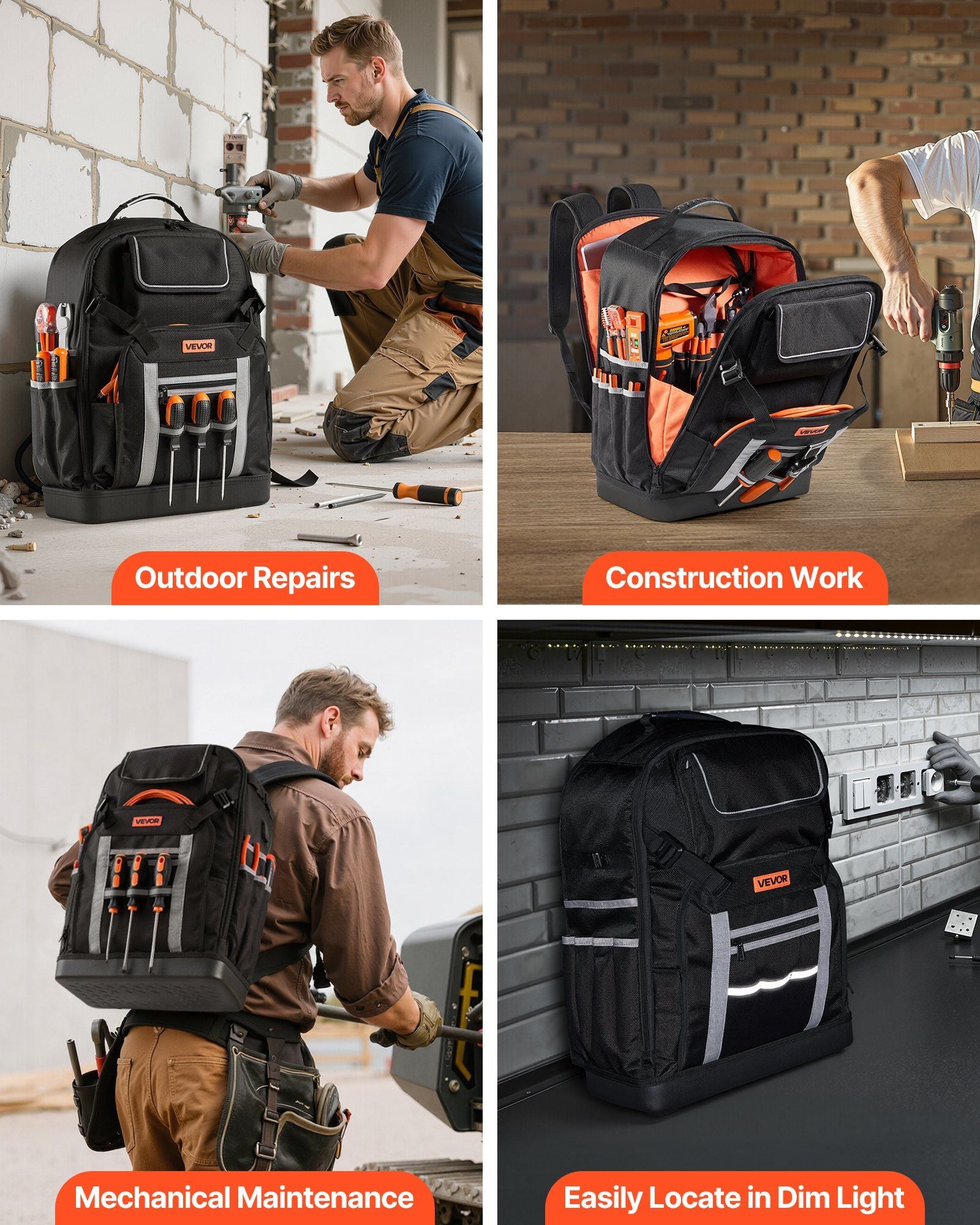 Tool Backpack, 56 Pockets, Heavy-duty Tools Storage Organizer Bags with Molded Base, Electrician Jobsite V952-GJBBSLD1214IOF1S8001V0