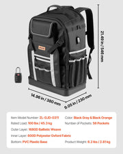 Tool Backpack, 56 Pockets, Heavy-duty Tools Storage Organizer Bags with Molded Base, Electrician Jobsite V952-GJBBSLD1214IOF1S8001V0