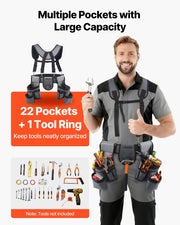 Tool Belt, 22 Pockets Tool Pouch with Suspenders for Men, Heavy Duty Adjustable Utility Belt Bag Suspenders V952-GJDDKXCGKSYBIQ911001V0