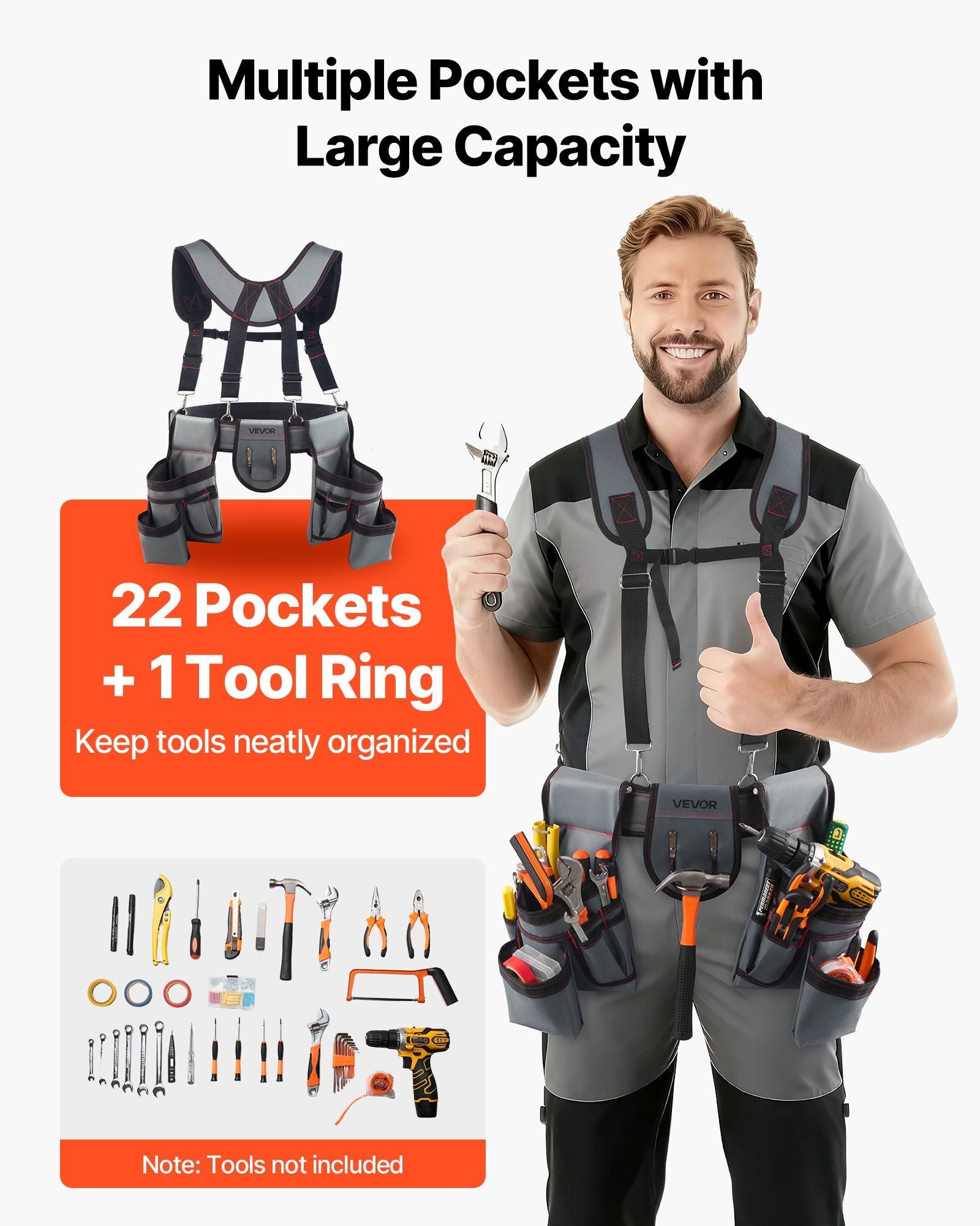 Tool Belt, 22 Pockets Tool Pouch with Suspenders for Men, Heavy Duty Adjustable Utility Belt Bag Suspenders V952-GJDDKXCGKSYBIQ911001V0