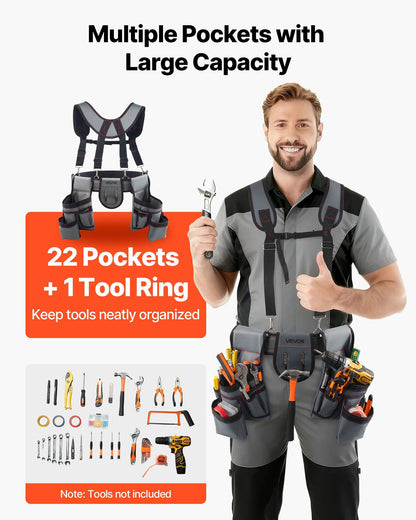 Tool Belt, 22 Pockets Tool Pouch with Suspenders for Men, Heavy Duty Adjustable Utility Belt Bag Suspenders V952-GJDDKXCGKSYBIQ911001V0