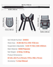 Tool Belt, 22 Pockets Tool Pouch with Suspenders for Men, Heavy Duty Adjustable Utility Belt Bag Suspenders V952-GJDDKXCGKSYBIQ911001V0