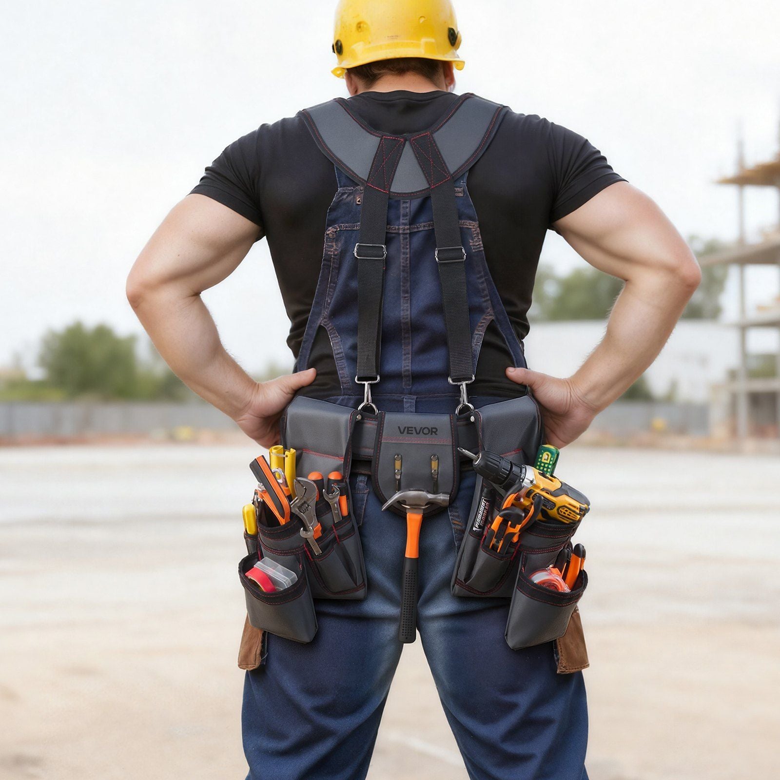 Tool Belt, 22 Pockets Tool Pouch with Suspenders for Men, Heavy Duty Adjustable Utility Belt Bag Suspenders V952-GJDDKXCGKSYBIQ911001V0