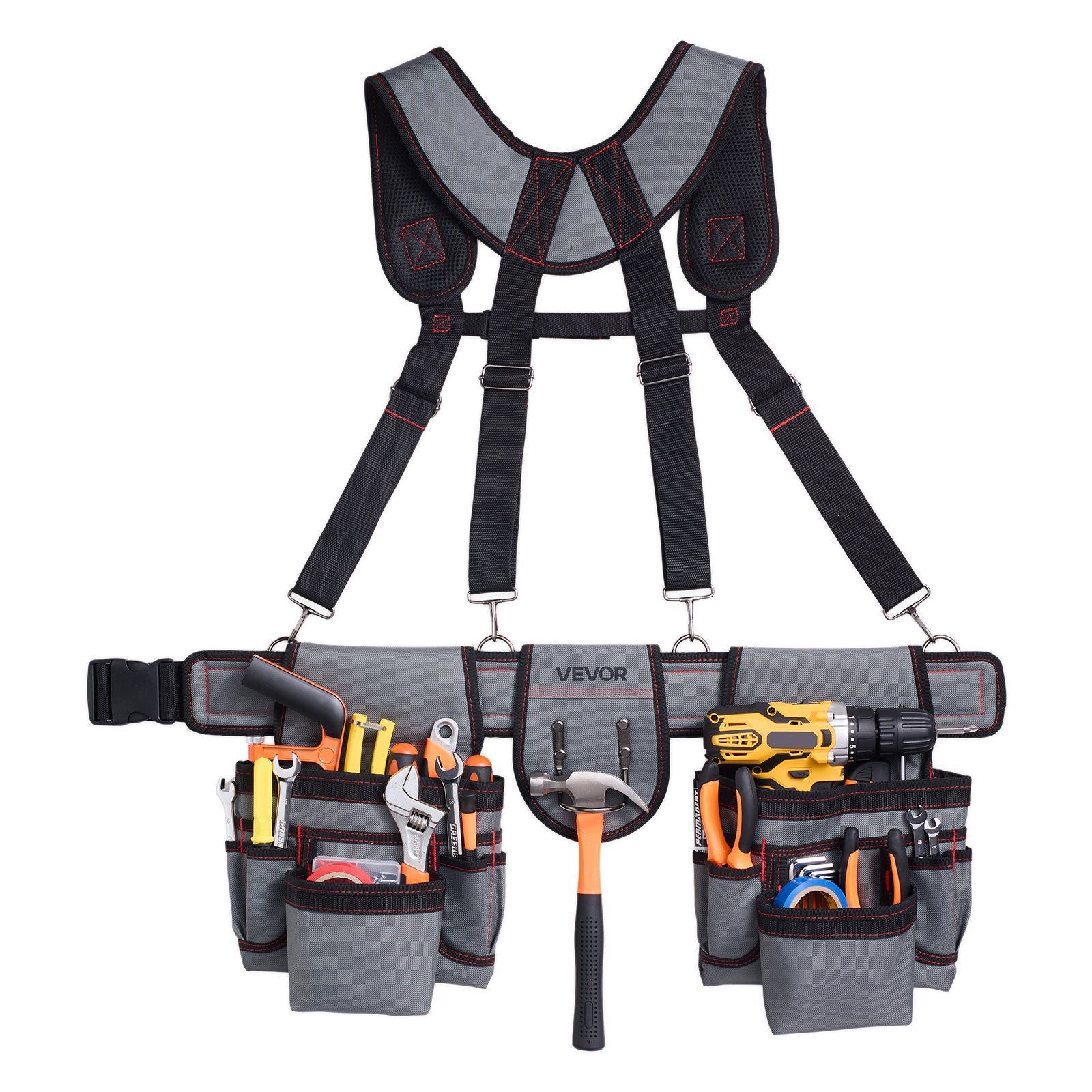 Tool Belt, 22 Pockets Tool Pouch with Suspenders for Men, Heavy Duty Adjustable Utility Belt Bag Suspenders V952-GJDDKXCGKSYBIQ911001V0